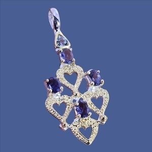 925 Sterling Silver Pendant 1.7x4cm with Natural Iolite & Blue Topaz Gems